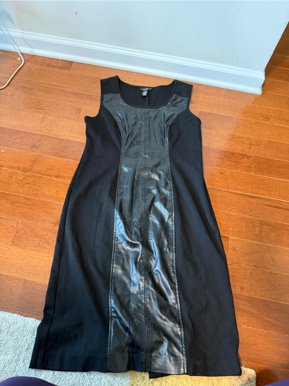 Alfani Black Midi Dress with Faux-Leather Center Panel